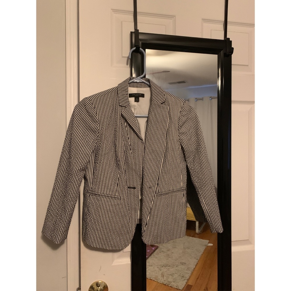 Blue and white striped blazer